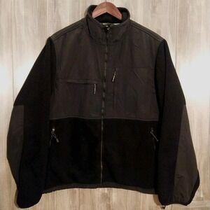 TEK GEAR Mens L Black Jacket Micro Fleece Drawstring Waist Mock Neck Full Zip